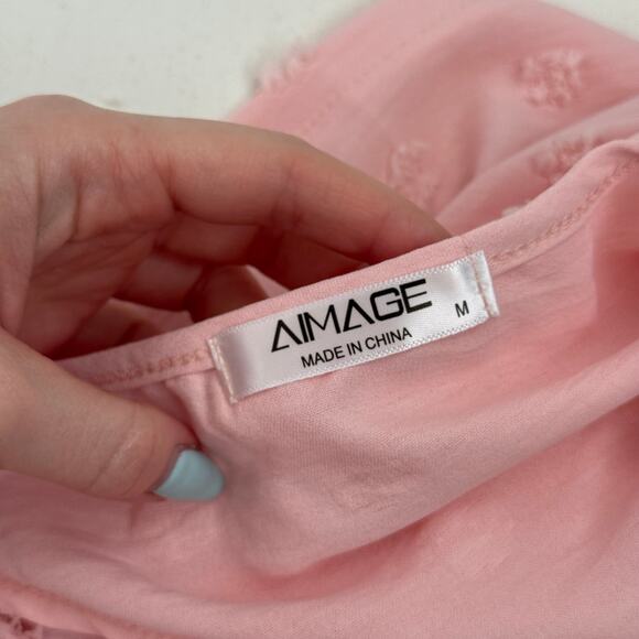 Aimage Light Pink Textured Dot Sleeveless Dress With Pockets M - Picture 5 of 6